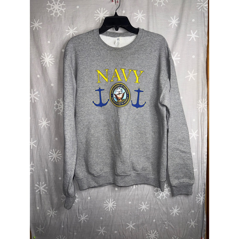 Jerzees NuBlend Mens US Navy Graphic Sweatshirt Heather Gray Medium Pullover